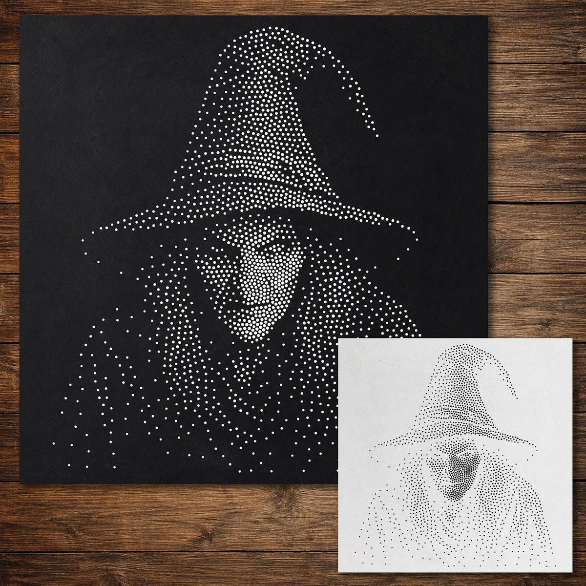 Witch Stipple Art Halloween reusable Mylar stencil
