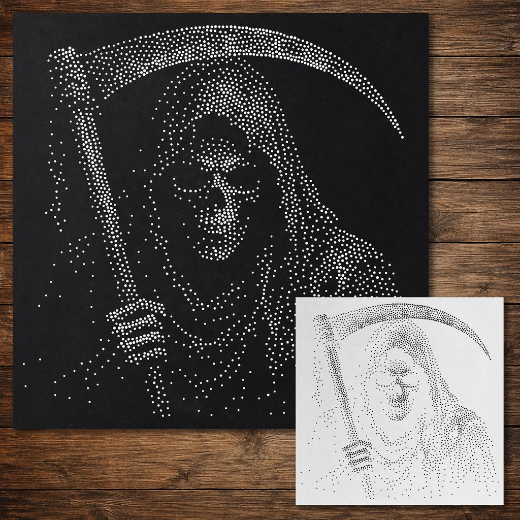 Skeleton Grim Reaper Stipple Art Halloween reusable Mylar stencil