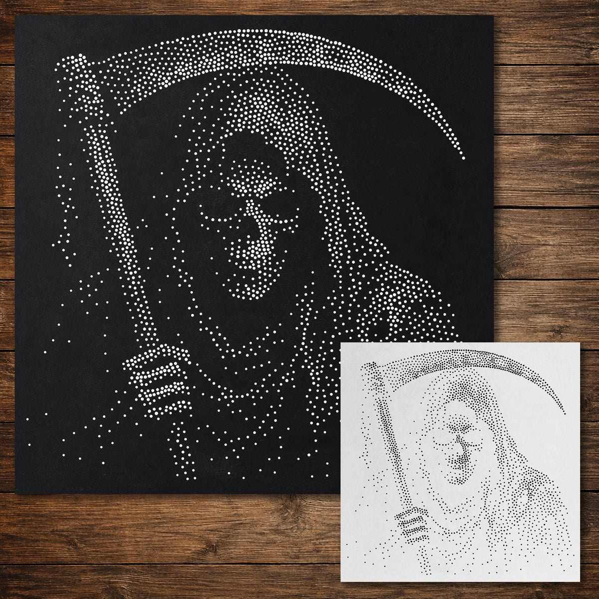 Skeleton Grim Reaper Stipple Art Halloween reusable Mylar stencil