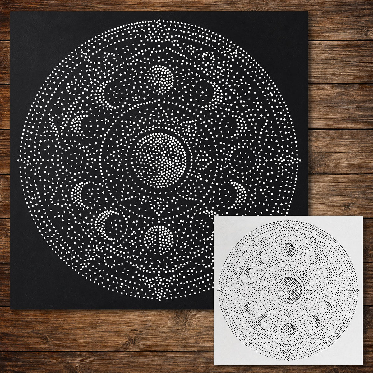 Moon Phases Mandala reusable Mylar stencil