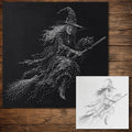 Flying Witch with Black Cat Stipple Art Halloween reusable Mylar stencil