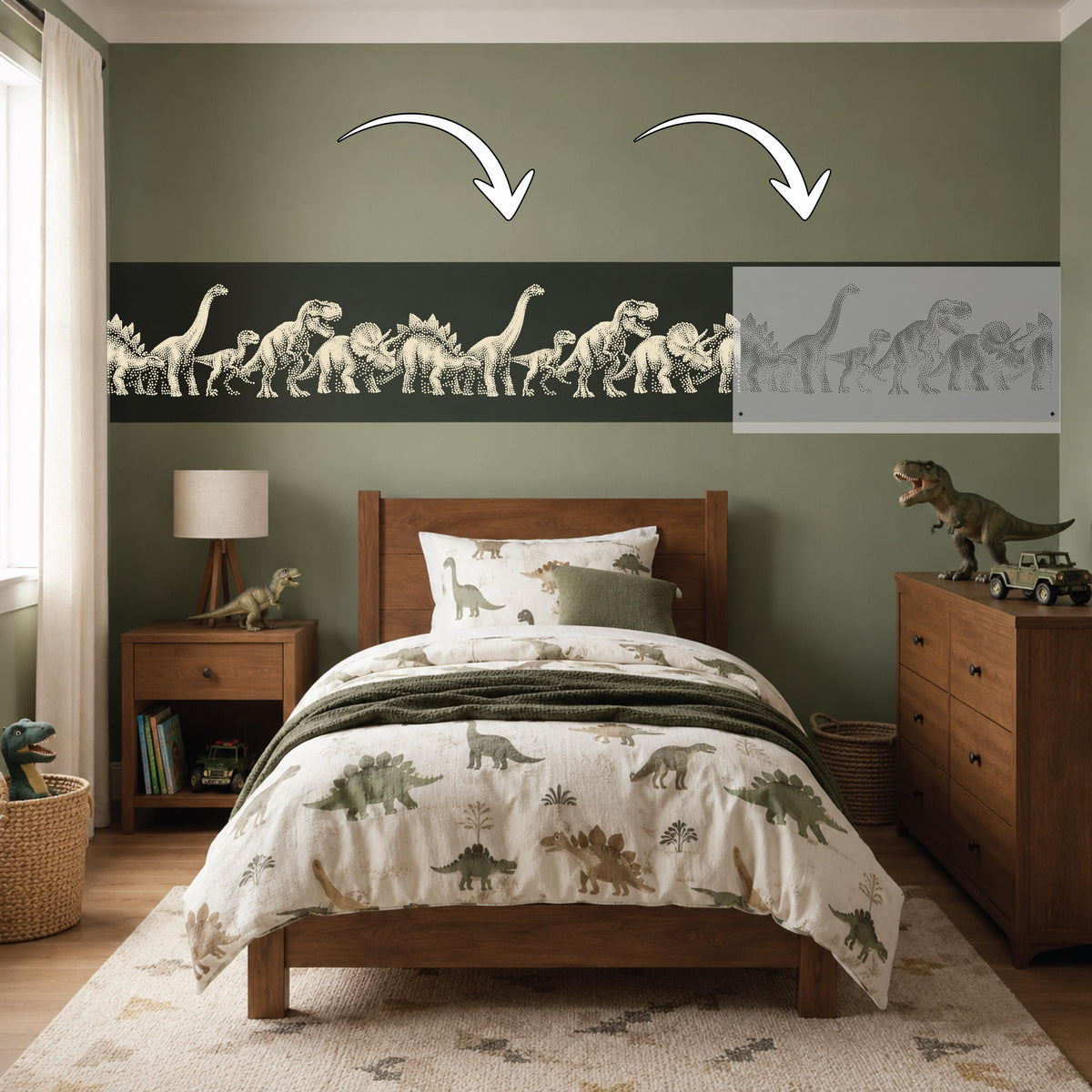 Repeating Dinosaur Wall reusable Mylar stencil