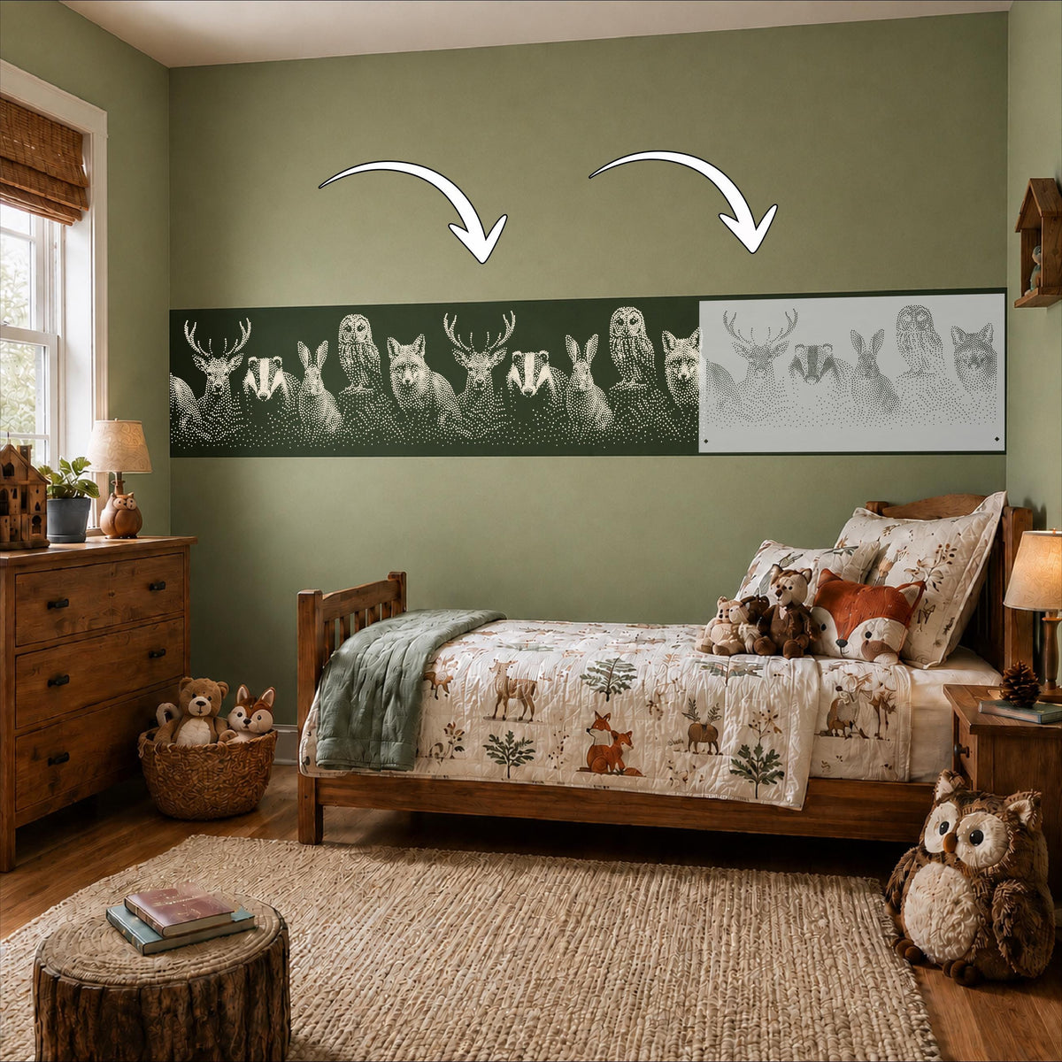 Repeating Woodland Creatures Wall reusable Mylar stencil