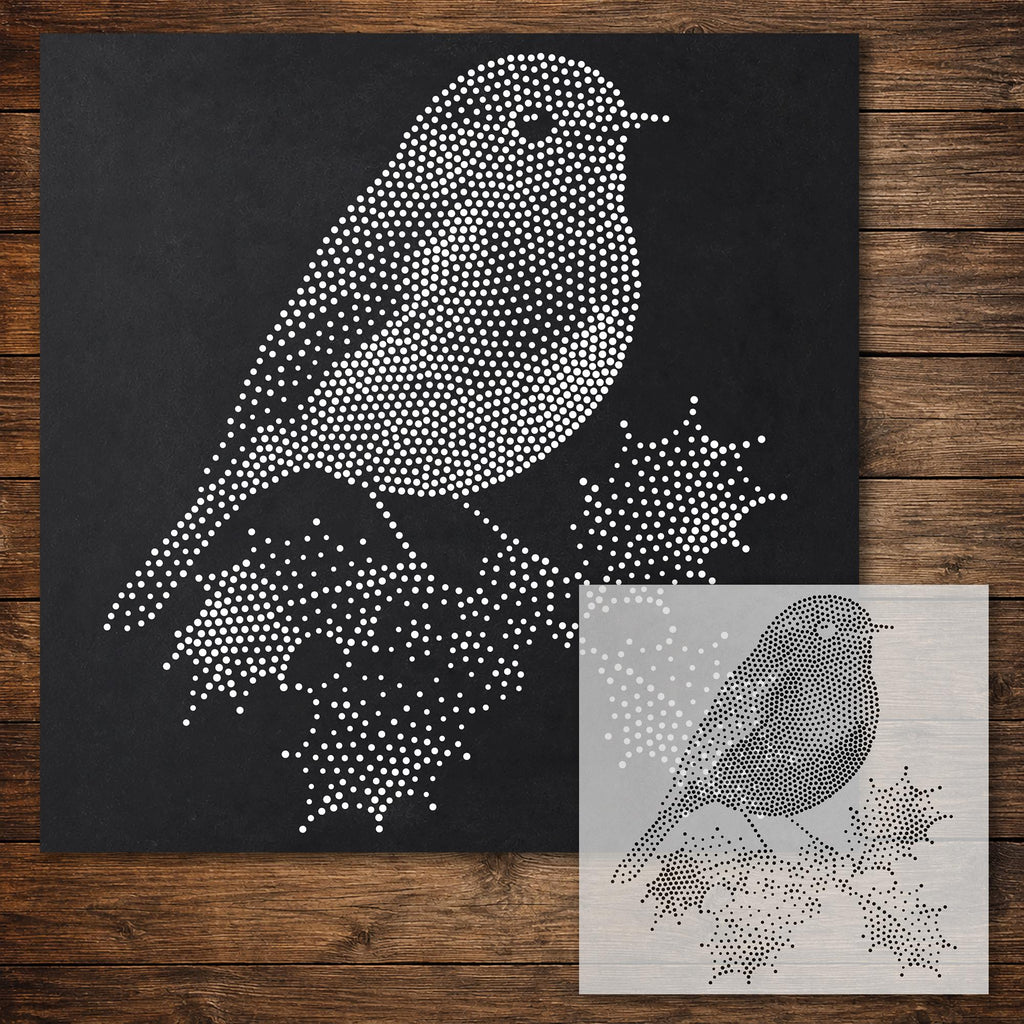 Christmas Robin with Holly reusable Mylar stencil