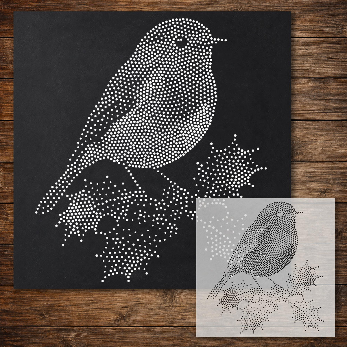 Christmas Robin with Holly reusable Mylar stencil