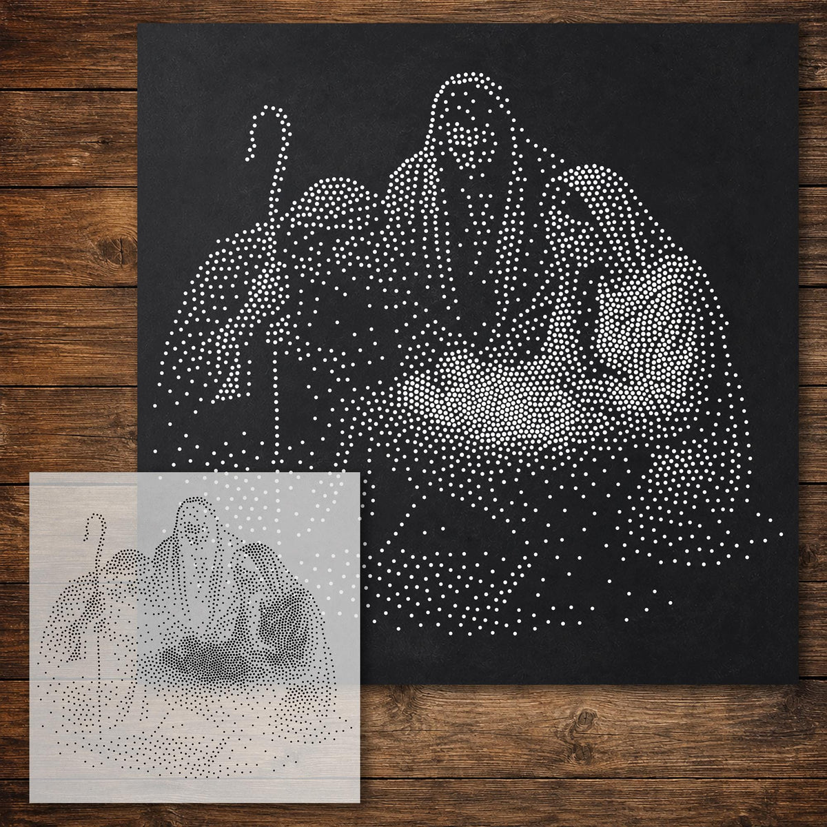 Shepherd with Holy Family reusable Mylar stencil