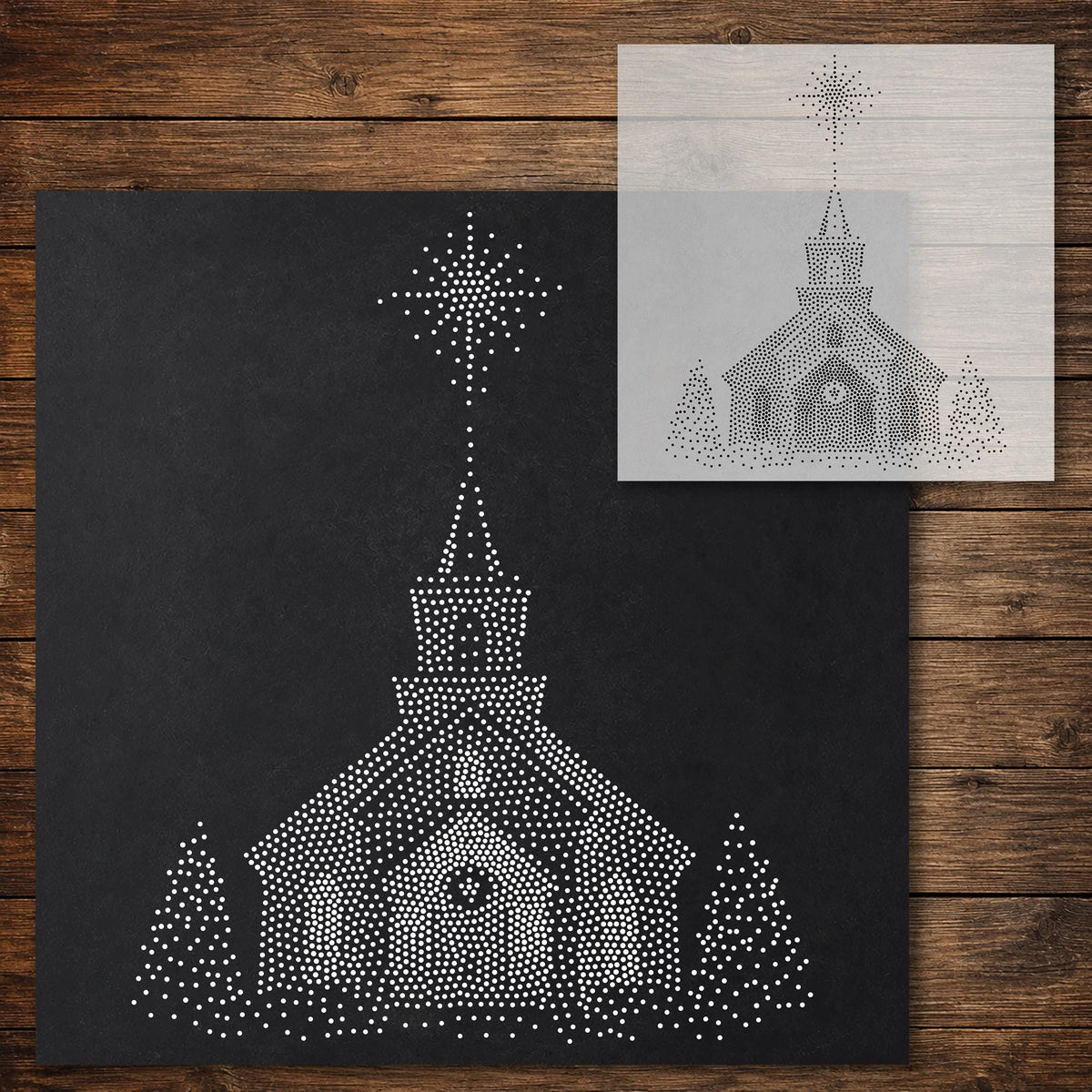 Christmas Church under Star reusable Mylar stencil