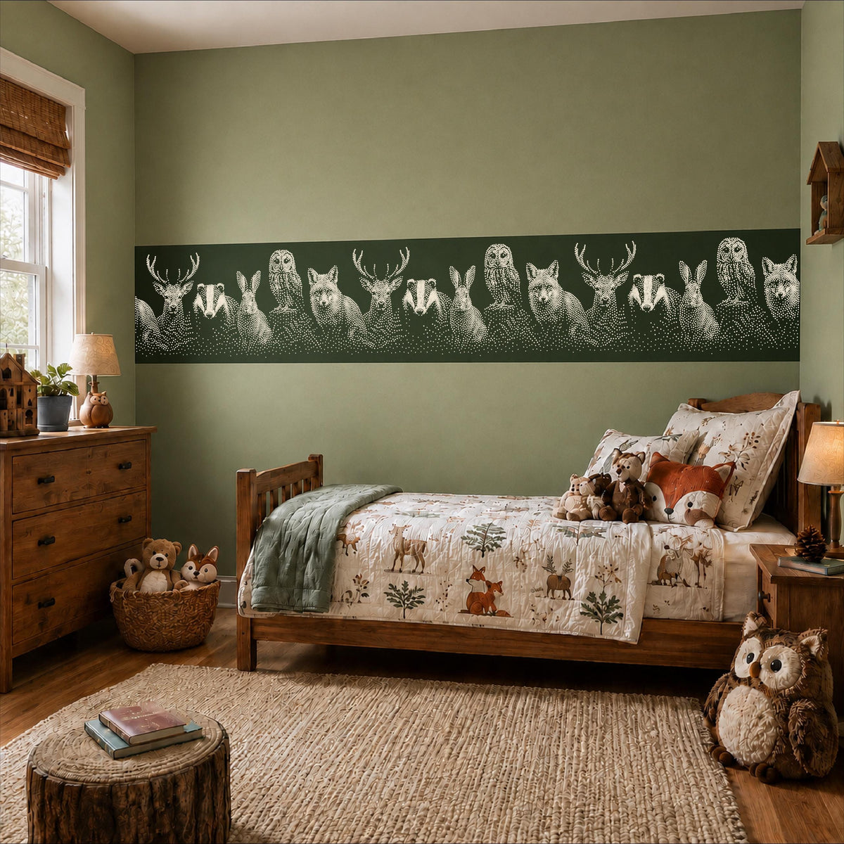 Repeating Woodland Creatures Wall reusable Mylar stencil