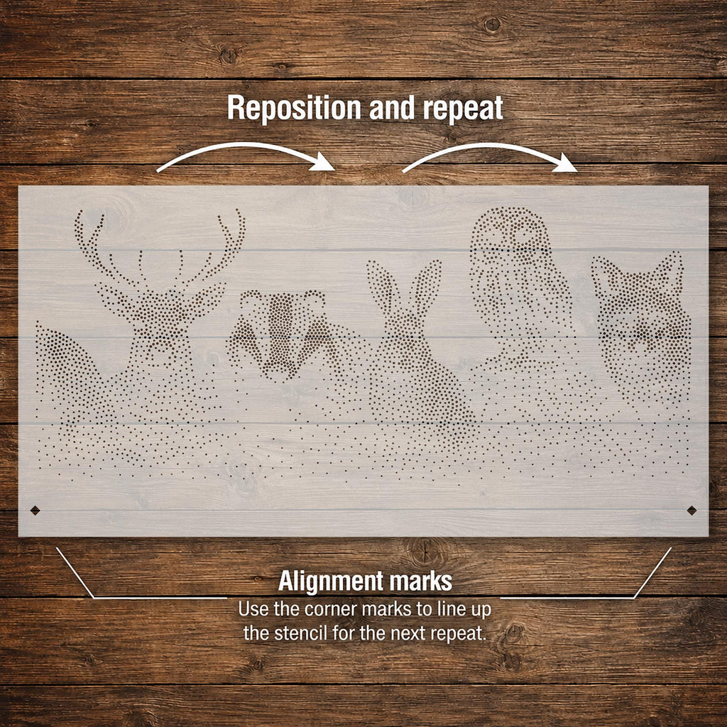 Repeating Woodland Creatures Wall reusable Mylar stencil