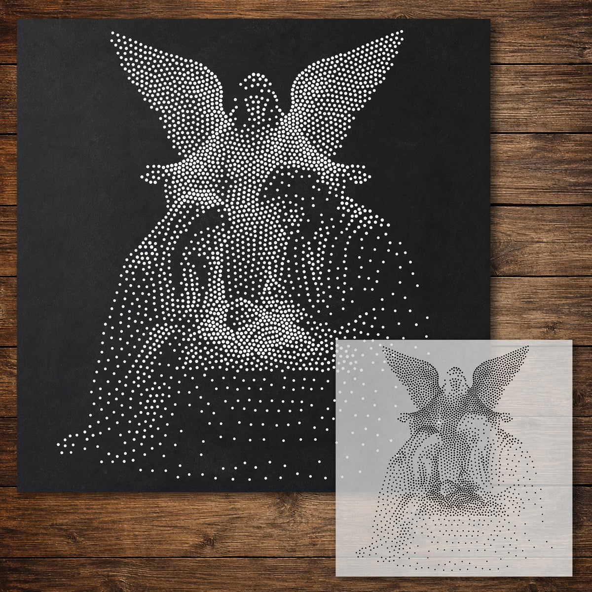 Angel with Holy Family reusable Mylar stencil