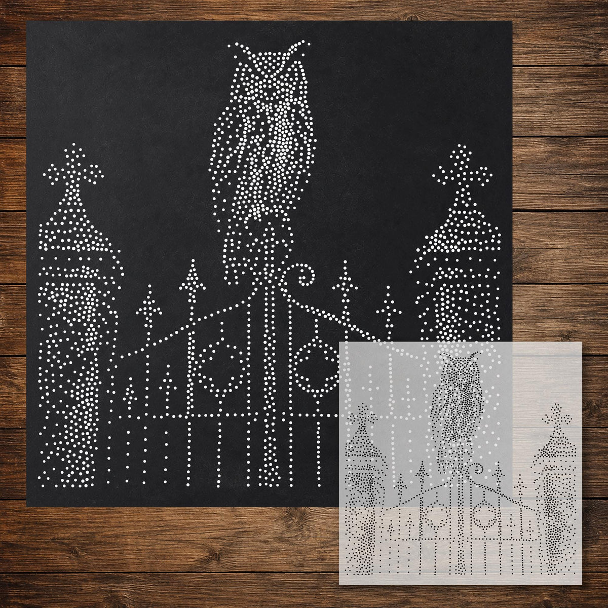 Owl on Gate reusable Mylar stencil
