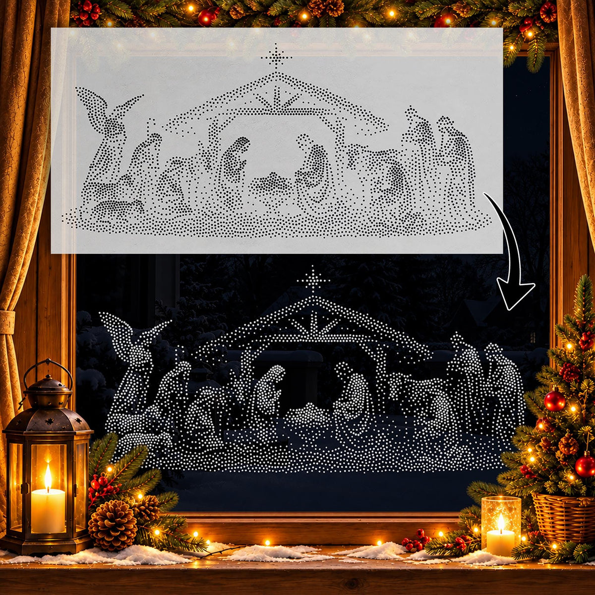 Christmas Nativity Window Snow Spray reusable Mylar stencil