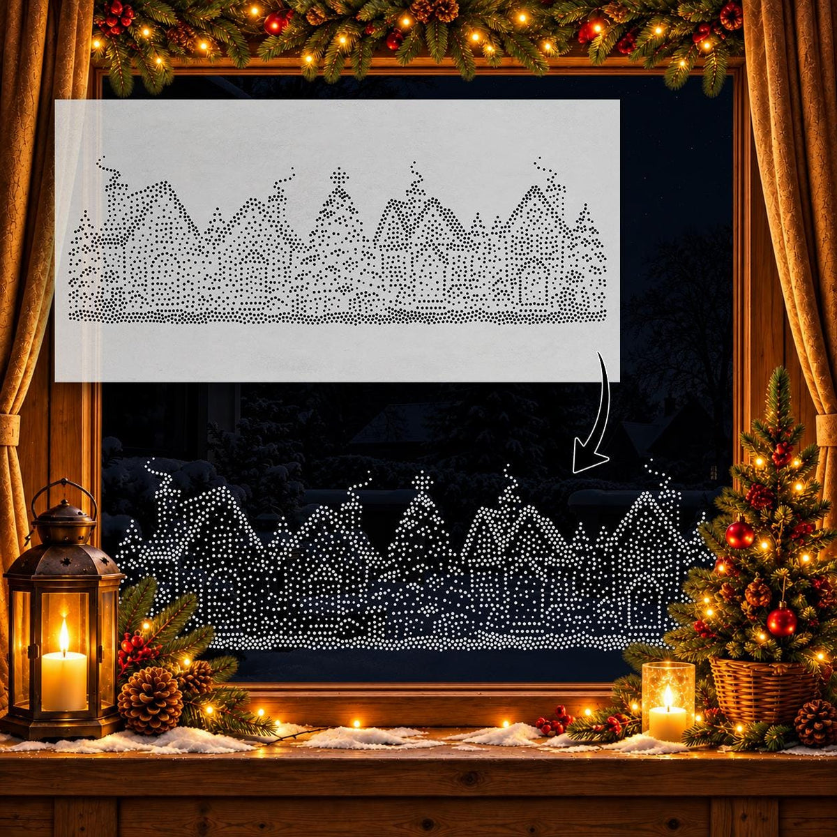 Gingerbread Christmas Village Window Snow Spray reusable Mylar stencil