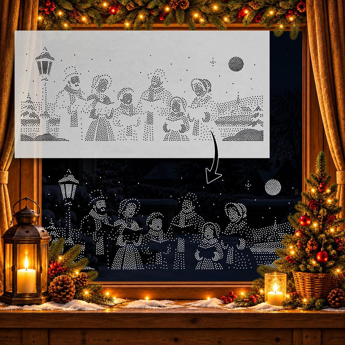 Christmas Carol Singers Window Snow Spray reusable Mylar stencil