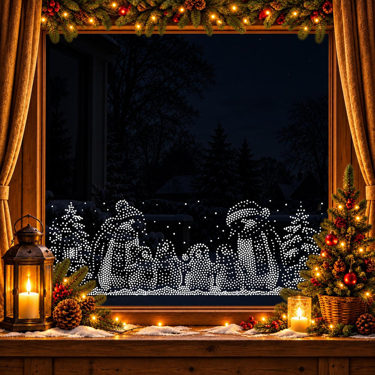 Christmas Penguin Family Window Snow Spray reusable Mylar stencil