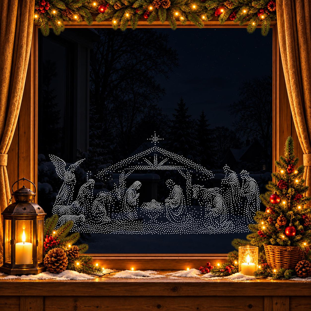Christmas Nativity Window Snow Spray reusable Mylar stencil