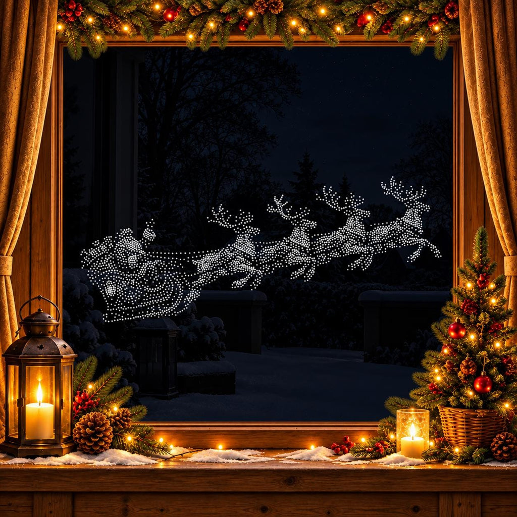 Santa on Sleigh Window Snow Spray reusable Mylar stencil