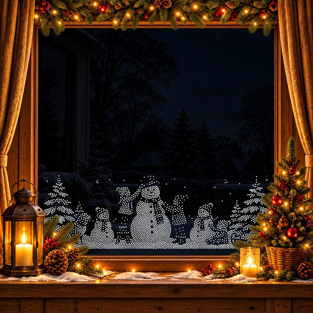 Children and Snowman Window Snow Spray reusable Mylar stencil