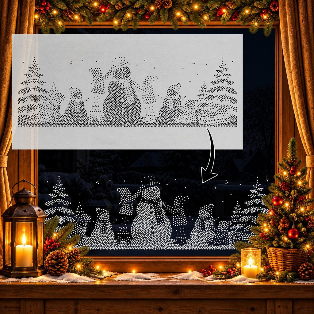 Children and Snowman Window Snow Spray reusable Mylar stencil