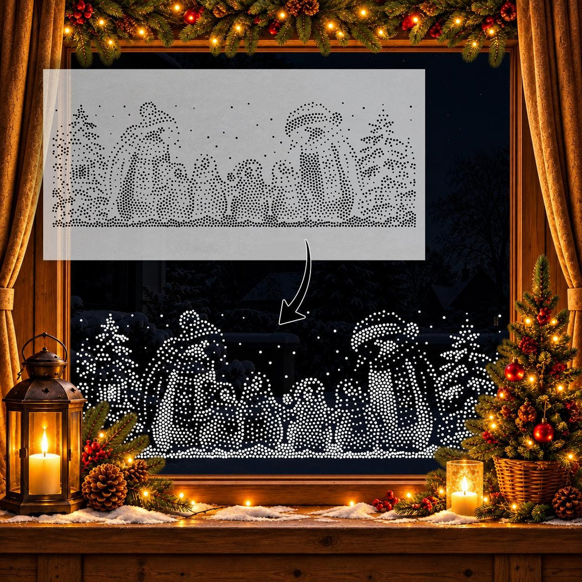 Christmas Penguin Family Window Snow Spray reusable Mylar stencil