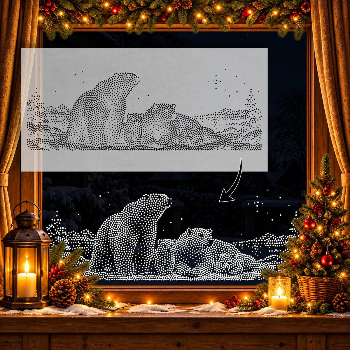 Christmas Polar Bear Family Window Snow Spray reusable Mylar stencil