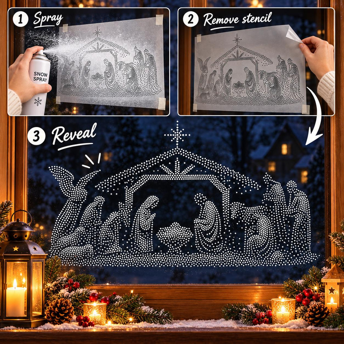 Christmas Nativity Window Snow Spray reusable Mylar stencil